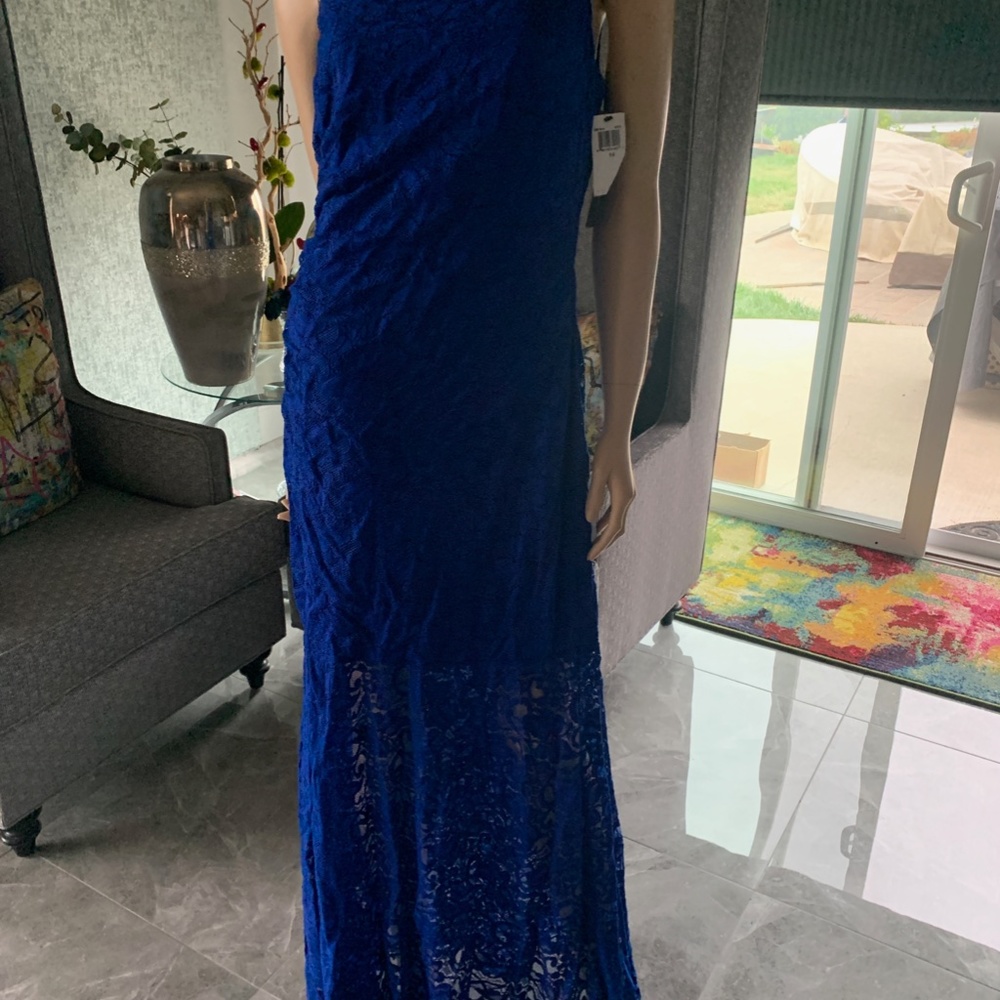 DAVID MEISTER ROYAL BLUE ONE SHOULDER EVENING GOWN P3